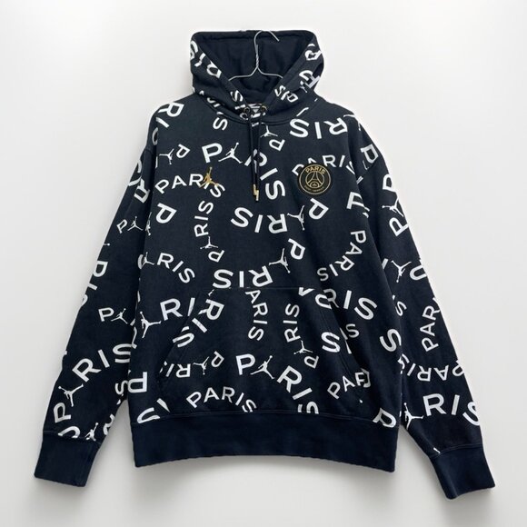 Air Jordan x Paris St Germain PSG Men's M Pullover Hoodie AOP CV9954-010 Black - Picture 1 of 12